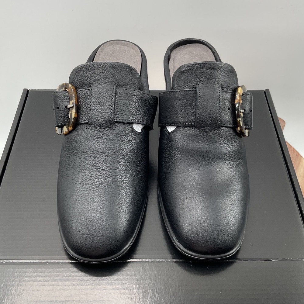 Naot Womens Black Leather Tortoise Buckle Block Heel Mules Clogs Size 37 L6